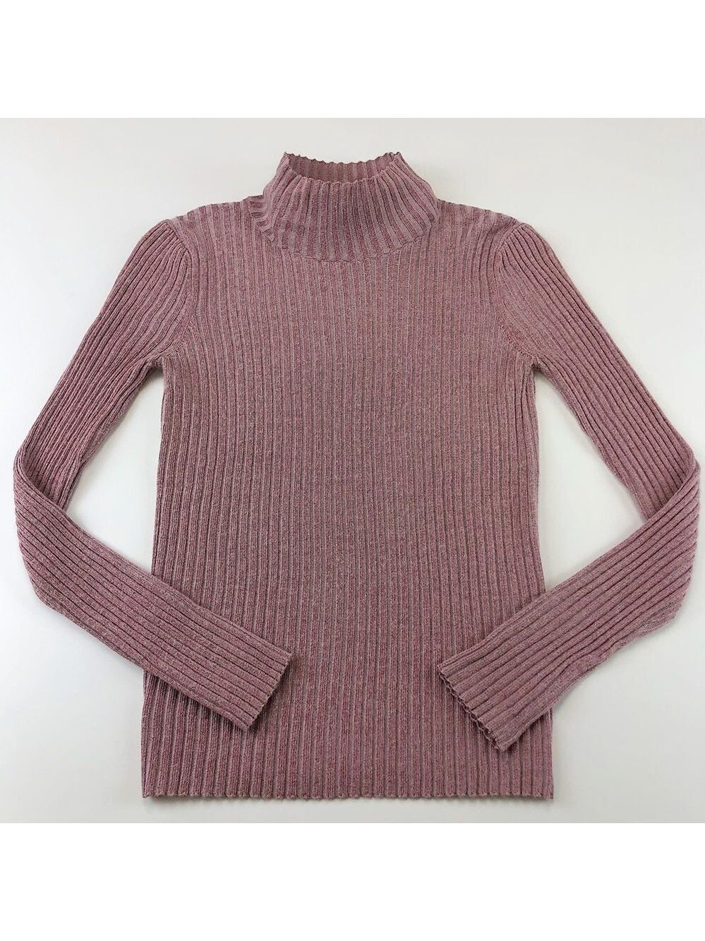 REBECCA Taylor Mauve Pink Rib Knit Turtleneck With Subtle Sparkle Medium